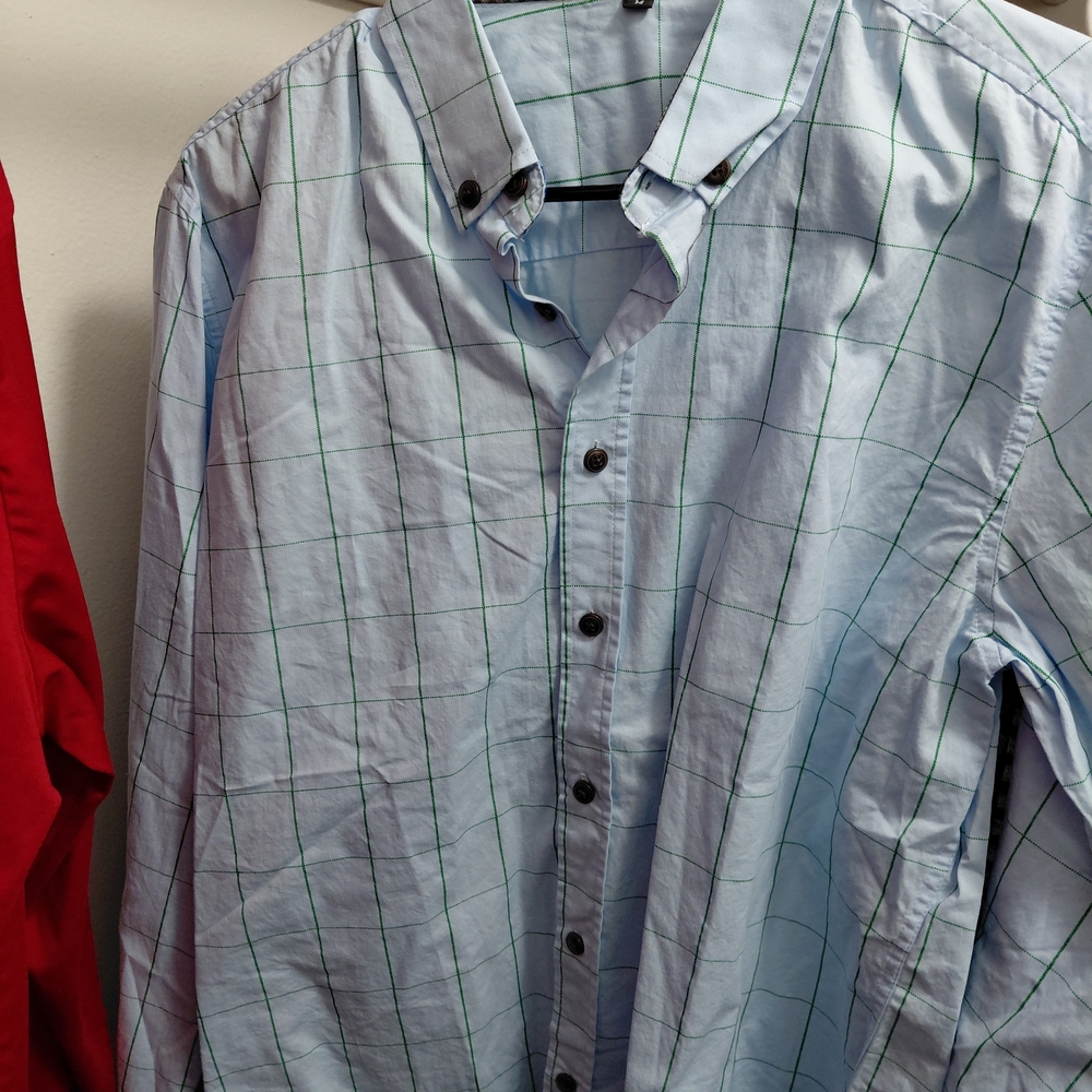 Stylish Light Blue and Green Grid Men's Shirt